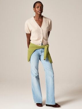 BNWT NEW J.Crew well Brushed cashmere short-sleeve cardigan top made LARGE $178!